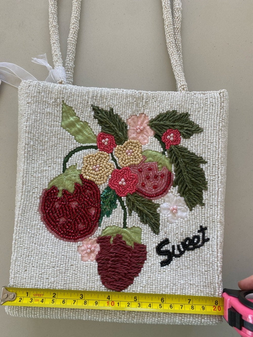 Handcrafted in India White Beaded Strawberry Shoulder Bag - Picture 9 of 11